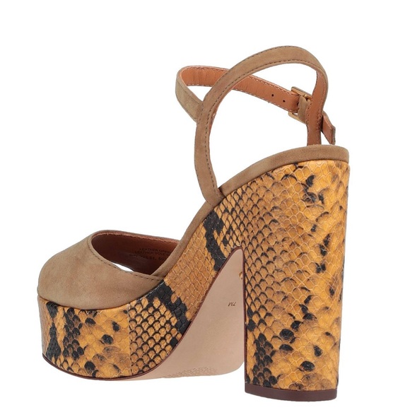 NEW TORY BURCH Platform Snakeskin Print Suede Leather Sandal Gold Buckle US 9 - Picture 5 of 6